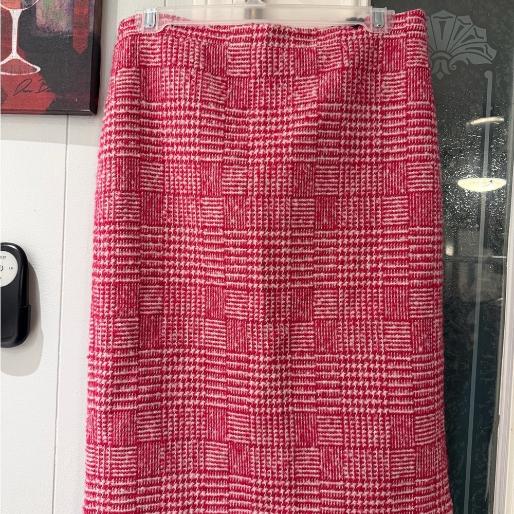 J. Crew Red and White Patterned Pencil Skirt